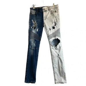 KDNK 11 4 14 11 TRASHED Destroyed Contrast Ribbed Moto Jeans Size 34